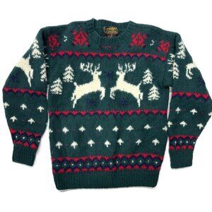 Eddie Bauer Green and Red Reindeer Sweater